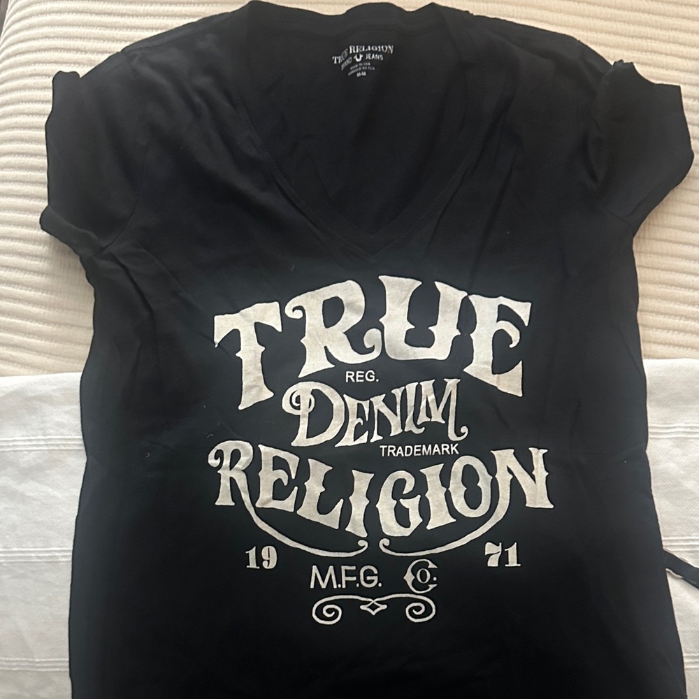 True Religion Black Tee with White Graphic
